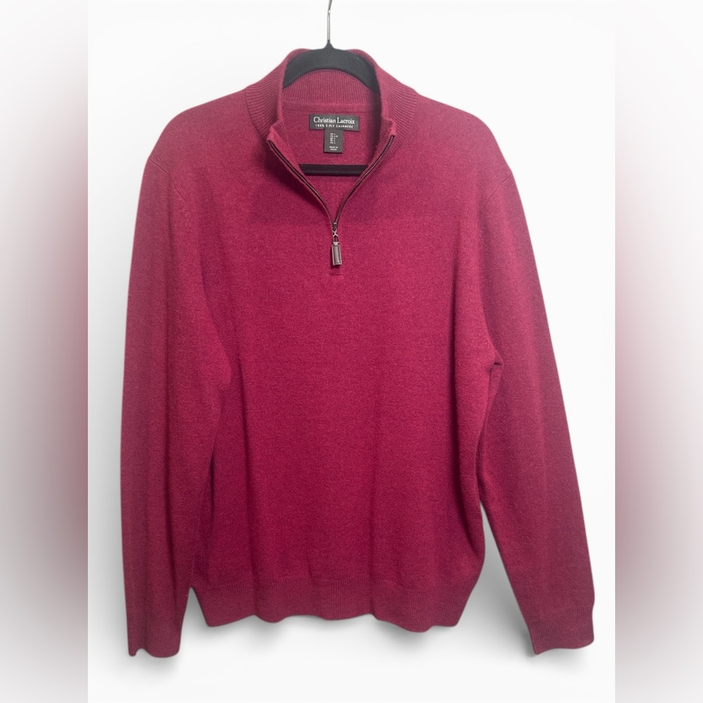 Christian Lacroix 100%‎ Cashmere Quarter Zip Sweater Burgundy Men’s L